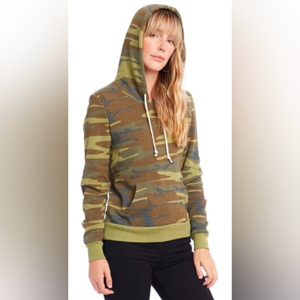 Alternative Apparel Eco-Fleece Athletics Camo Pullover Hoodie Size Small New